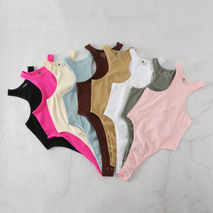 Body <span class=keywords><strong>a</strong></span> tinta unita girocollo <span class=keywords><strong>a</strong></span> <span class=keywords><strong>costine</strong></span> senza maniche, vestibilità slim, traspirante, aderente, sexy, casual, per donna - Product Image 1