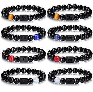 Pulseras de Cuentas de Ágata Negra de 8 mm y Piedra de Ojo de Tigre Amarillo al Por Mayor para Hombres y Mujeres, Cadenas de Mano Elásticas para Parejas - Product Image 6