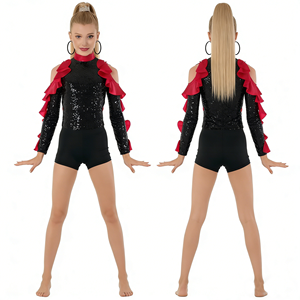 Costume <span class=keywords><strong>de</strong></span> <span class=keywords><strong>jazz</strong></span> pour filles, enfants, paillettes noires avec dentelle rouge, vêtements <span class=keywords><strong>de</strong></span> <span class=keywords><strong>danse</strong></span>, costume <span class=keywords><strong>de</strong></span> scène moderne - Product Image 1