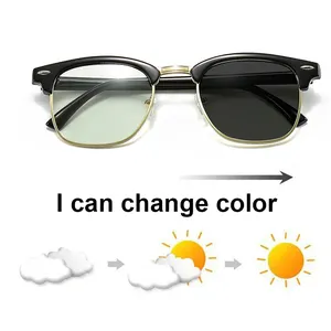 China Manufacturer Polarized Photochromic Half Frame Sunglasses Unisex Driving Glasses Men Women Metal Sunglasses