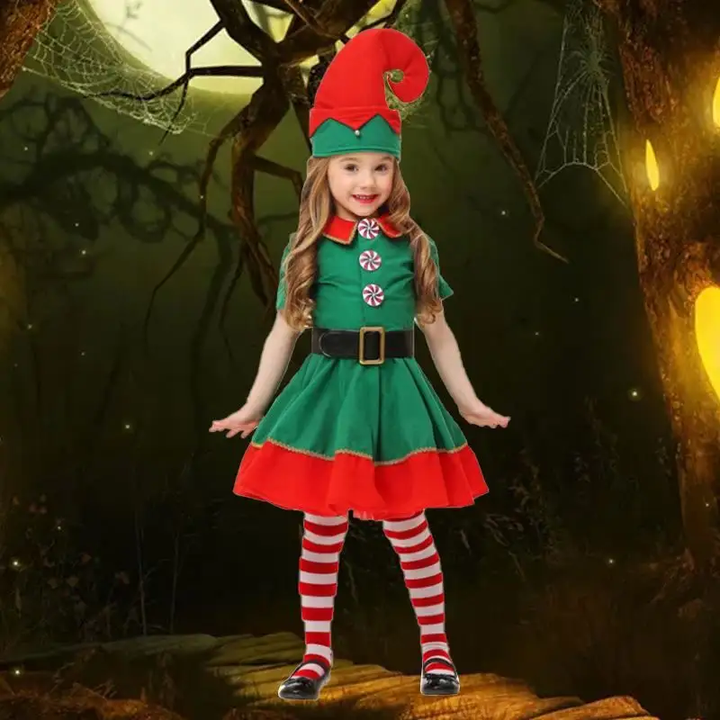 2024 gran oferta disfraces de personajes de Navidad PARA NIÑOS 4 en 1 Set disfraz de Papá Noel para niñas