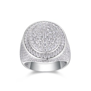 แหวนเงินแท้ 925 ดีไซน์วินเทจทรงกลมประดับเพชรโมอิสซาไนต์หลายชั้นแบบฝัง สำหรับแร็ปเปอร์ใส่แสดงบนเวที แหวนโมอิสซาไนต์สไตล์เรโทรฮิปฮอป - Product Image 5