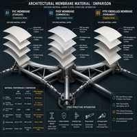 Auvent Tensile en PVC/PVDF pour Aménagement Paysager avec Certification CE, OEM, ODM, Pavillon Architectural Suspendu par Câbles pour Zones en Bord de Mer