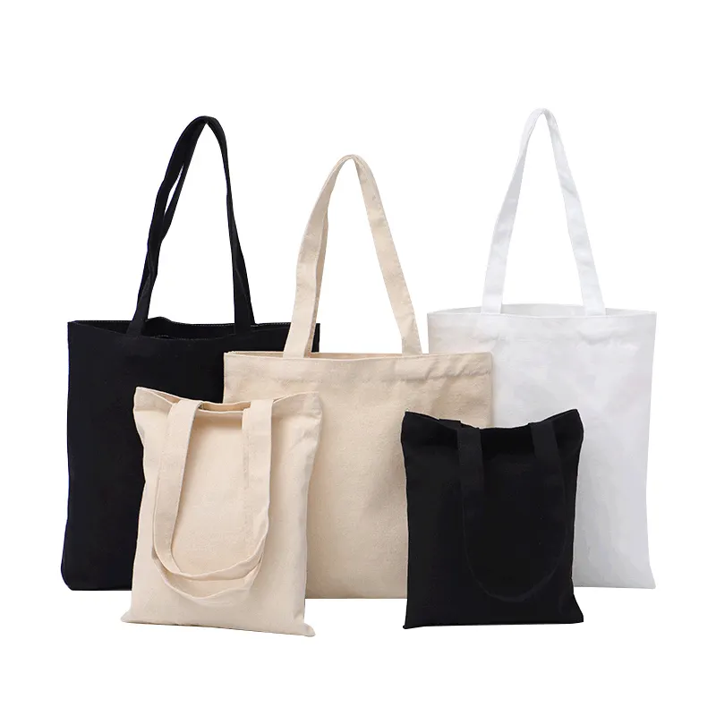 Wholesale black white reusable recycle organic cotton fabric shopping bag shop canvas tote bag custom logo manufacturer