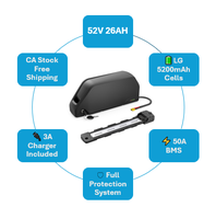 Batterie de vélo électrique au lithium 52V 26Ah, type 21700, cellules 5200mAh, BMS 50A avec chargeur 3A inclus, livraison rapide depuis l'entrepôt de Californie
