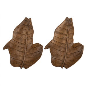Plateau décoratif multifonctionnel moderne en forme de feuille, plateau de service en teck poli, vaisselle inspirée de la nature, Noël, Ramadan - Product Image 1