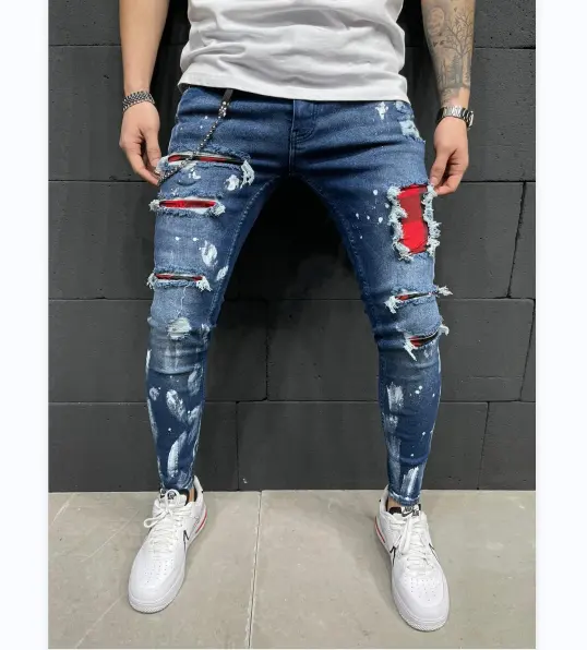 X-Mier 2022 Fashion Wholesale Ripped distressed classic pent custom jeans men high quality men skinny jeans Men's Jeans