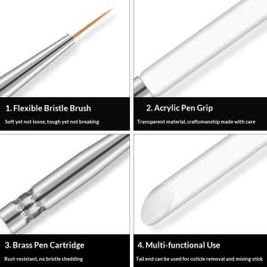 Pinceau professionnel en nylon souple pour nail art et peinture BJD, manche en cristal avec brosse de précision en cuivre pour artistes - Product Image 3