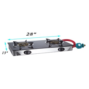 Cuisinière à gaz <span class=keywords><strong>portable</strong></span> de haute qualité en acier inoxydable avec verre trempé, 2 brûleurs, allumage électronique, brûleurs doubles en fonte - Product Image 2