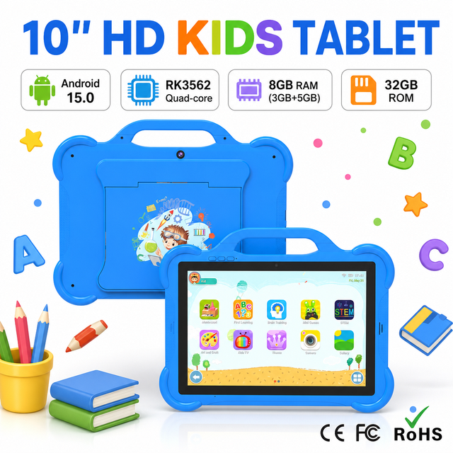 New 10.1 Inches Educational Learning ROCKCHIP Wi-Fi 3GB+64GB Children's Tablet Android 15.0 Shockproof Drop Resistant
