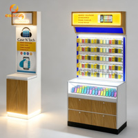 Vitrine complète pour magasin de téléphonie mobile, design 3D, comptoir en bois avec dessus en marbre, étagères en verre LED
