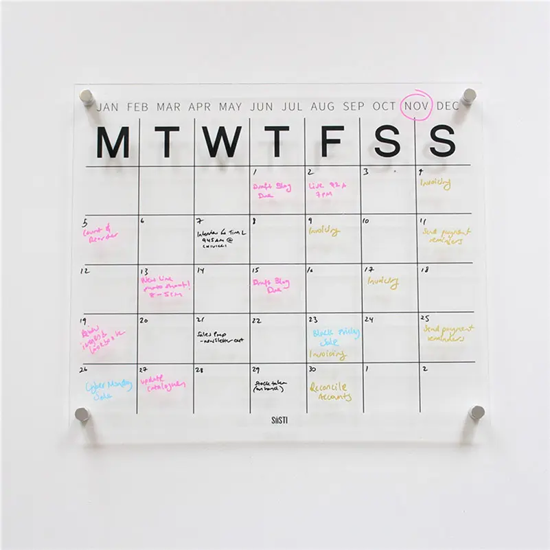 Пользовательский персонализированный подарок 18x23 сухой стираемый настенный календарь сухой стираемый Семейный календарь прозрачный акриловый календарь
