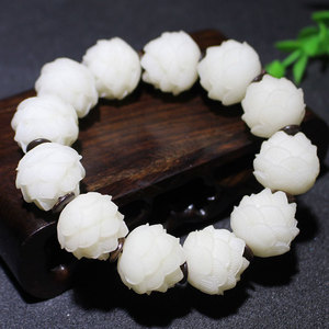สร้อยข้อมือเมล็ดโพธิ์หยกขาว 20 มม. แกะสลักลายดอกบัว ลูกปัดพุทธสำหรับทุกเพศ ของขวัญสำหรับพิธีทางศาสนา - Product Image 2