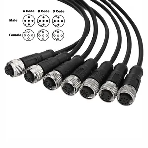 IP67 IP68 Waterproof Plug M12 Metal 4P 8Pin Male Connector Electrical Wire Cable