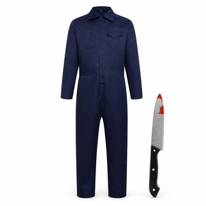 Disfraz de Overol de una Pieza con Cuello de Solapa, Bolsillos Ocultos en el Pecho, Accesorio de Halloween con Cuchillo - Product Image 1
