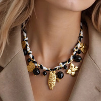 SUMMLY Collier avec pendentif en pierre acrylique, plaqué or 18 carats, en acier inoxydable, avec cordon noué, bijoux de mode automne-hiver