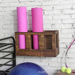 Cross-border <b>wall</b>-<b>mounted</b> floor storage wooden <b>shelf</b>, retro dark brown wood, gym workout yoga mat holder - Product Image 3