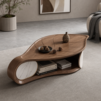 Table basse en bois au design nordique créatif en forme de feuille avec étagère ouverte pour salon moderne et appartement
