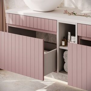 Juego de Baño Doble con <span class=keywords><strong>Lavabo</strong></span> y Mueble Alto, Color <span class=keywords><strong>Rosa</strong></span> Pálido, con Detalles Dorados, <span class=keywords><strong>Lavabo</strong></span> en Forma de Concha, Montado en la Pared, Venta al Por Mayor - Product Image 5