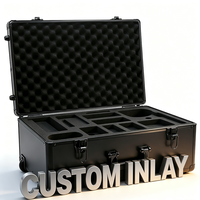 Valise à roulettes en aluminium noir avec poignée télescopique et mousse alvéolée, mallette à outils roulante avec rembourrage en mousse