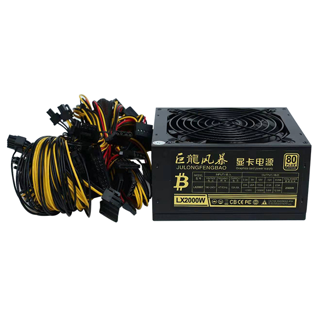 2000W Rated PC Power Supply 2400W PSU Computer 8 GPU Server for ATX Crypto Mining Rendering Equipment 8PIN Miner 80 Plus LX2000W