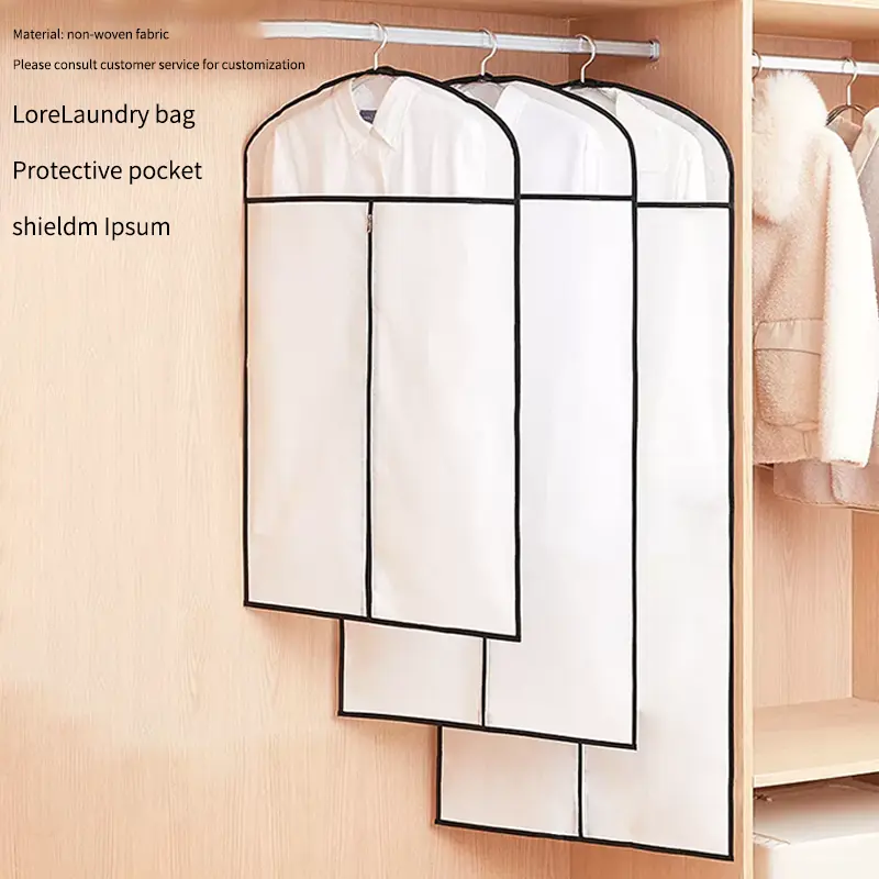 Yüksek kaliteli özel toz geçirmez katlanır olmayan dokuma Polyester takım elbise konfeksiyon çanta kapağı