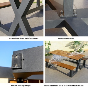 Modern Design Outdoor Aluminum Rectangular <strong>Dining</strong> <strong>Tables</strong> Set Wood <strong>Picnic</strong> Bench for Patio Garden Use - Product Image 4