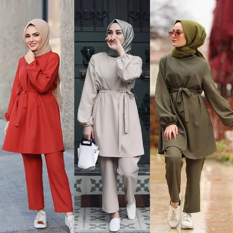 Kadın üstler ve pantolonlar iki parçalı Set Dubai türkiye Kaftan İslam etnik Islam giyim geleneksel müslüman giyim ve aksesuarları