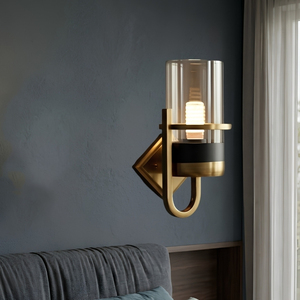 Direct Manufacturer Aether Ring Modern Black & Gold Wall Sconce Cylinder Amber Glass <b>LED</b> Bedside Lamp 3-Year Warranty - Product Image 4