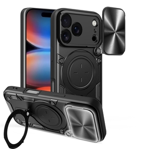 Coque de téléphone robuste avec béquille, fenêtre coulissante et protection d'objectif pour iPhone 12 13 14 15 16 17 Pro Max, avec <span class=keywords><strong>guide</strong></span> pour la caméra - Product Image 1