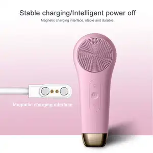 Magnetic Charger Electric Silicone Facial Cleansing Brush Skin Tightening Waterproof LED Facial Brush With Heat Old Compress