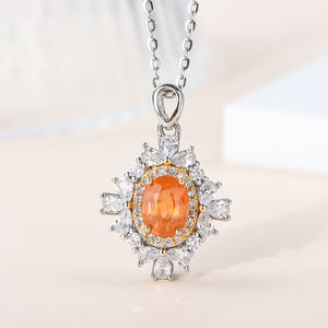 Collar con Colgante de Plata de Ley 925 Chapado en Rodio con Piedra Preciosa de Granate Natural de <span class=keywords><strong>Orande</strong></span>, Proveedor Mayorista para Mujer - Product Image 1