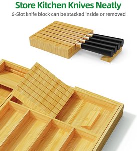 ZC özel genişletilebilir bambu çatal bıçak kabı organizatör depolama tepsisi çekmece organizatör mutfak eşyaları için - Product Image 5