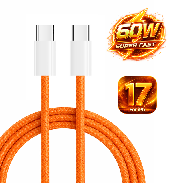C-C 60W Fast Charging USB Cable Nylon Braided Compatible for Phone 17 Durable Charger Data Cable for Tablets