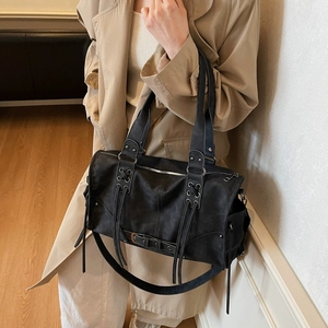 Borse a tracolla Vintage da <span class=keywords><strong>donna</strong></span> borse a tracolla borse da motociclista nero grigio grande capacità Tote <span class=keywords><strong>borsa</strong></span> a mano - Product Image 2