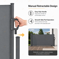 Store banne latérale rétractable manuelle pour extérieur, écran d'intimité 3x1.6-2m, cadre en alliage acier-aluminium, fixation murale, style moderne et minimaliste pour jardin