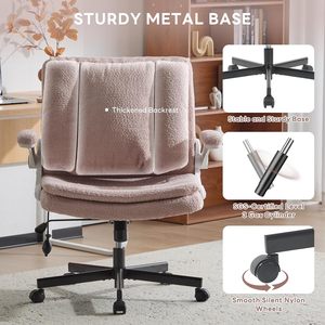 Criss Cross Legged Office <b>Chair</b> with Flip-Up <b>Back</b>&Dynamic Airbag Lumbar <b>Support</b>, Wide Seat Desk <b>Chair</b>, Flip-Up Arms with Wheels - Product Image 3