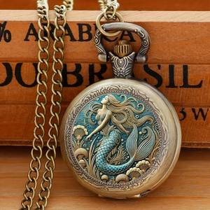 Exquisite <strong>Eco</strong>-<strong>Friendly</strong> Vintage Mermaid Pattern <strong>Pocket</strong> <strong>Watch</strong> Acrylic Glass Precise Quartz Movement <strong>Watch</strong> Great Gift for Women - Product Image 1
