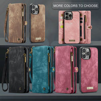 Étui de téléphone détachable en cuir PU avec porte-cartes à chargement sans fil, tendance 2025, pour iPhone 16 Pro Max, avec fermeture éclair