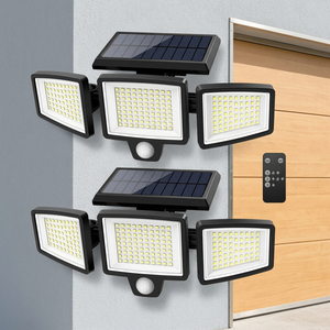 ไฟติดผนังโซลาร์เซลล์ 2 ชุด 2500LM 210 LED 3 หัว พร้อมเซ็นเซอร์ตรวจจับความเคลื่อนไหว ไฟส่องสว่างแบบฟลัดไลท์ รีโมทคอนโทรล กันน้ำ IP65 สำหรับสวน - Product Image 1