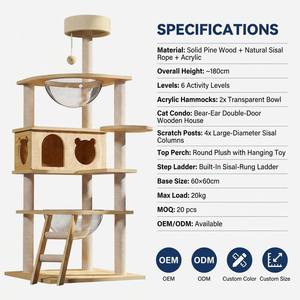 Arbre à chat de luxe grand format, 6 niveaux, 2 hamacs en acrylique, niche pour chat, poteau en sisal, échelle à marches, pour plusieurs chats, intérieur - Product Image 1