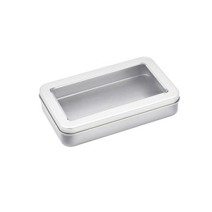 Wholesale Storage Card Rectangular Metal Tin Box With Clear Top