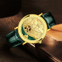 Reloj Mecánico de Lujo Personalizado para Hombre, 40MM, Cristal de Zafiro, Correa de Cuero Verde, Miyota 82S0, Diseño Hueco, Automático