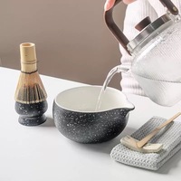 Lot de 4 bols à matcha en céramique avec cuillère et support pour fouet, pour cérémonie, Chawan, bol de mélange pour matcha, ensemble café et thé