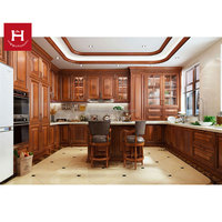 HAPPY HOUSES Design de cuisine classique américaine pour villa, armoires de cuisine en bois avec îlot, ensemble d'armoires, fournisseur d'usine
