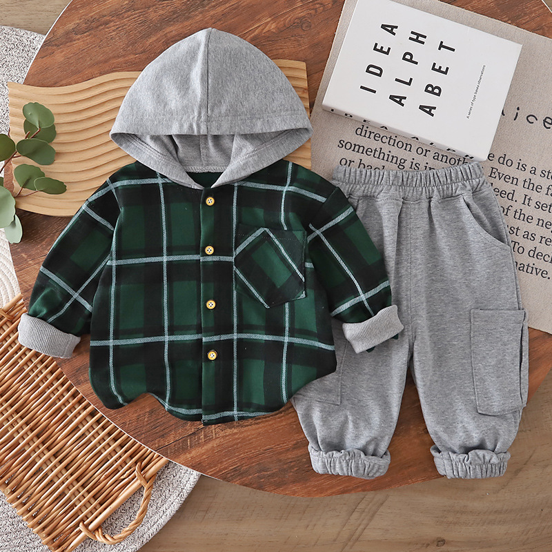 Ensemble deux pièces chemise à capuche manches longues Vert