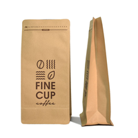 Sachet plat en papier kraft mat de qualité alimentaire avec fermeture éclair et valve pour emballage de café FINE CUP