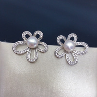 Anting Mutiara Air Tawar Alami Desain Bunga Eksklusif dengan Zirkon, Perhiasan Wanita, SHDIYAYUN, Promo Panas
