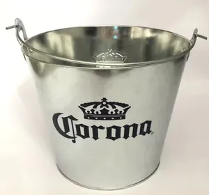 Promotional Factory 5L Round Galvanized Iron Metal Tin Ice Bucket With Custom Logo For 6 Bottles Beer Champagne Beverage Tubs