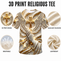 T-shirt religieux imprimé en 3D pour hommes, mains en prière, ailes d'ange, polyester à séchage rapide, manches courtes, Faith